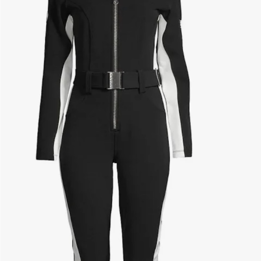 Black and White Slim Fit Jumpsuit with High Neckline